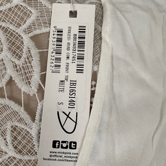 NWT Minkpink Top Tank white cropped bottom elastic summer v neck Y2K size S - Picture 3 of 8